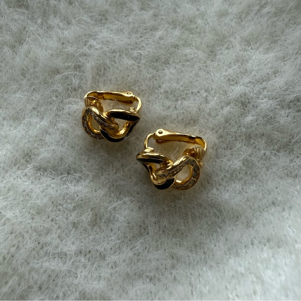 Christian Dior Gold and Black Knot Clip Earrings